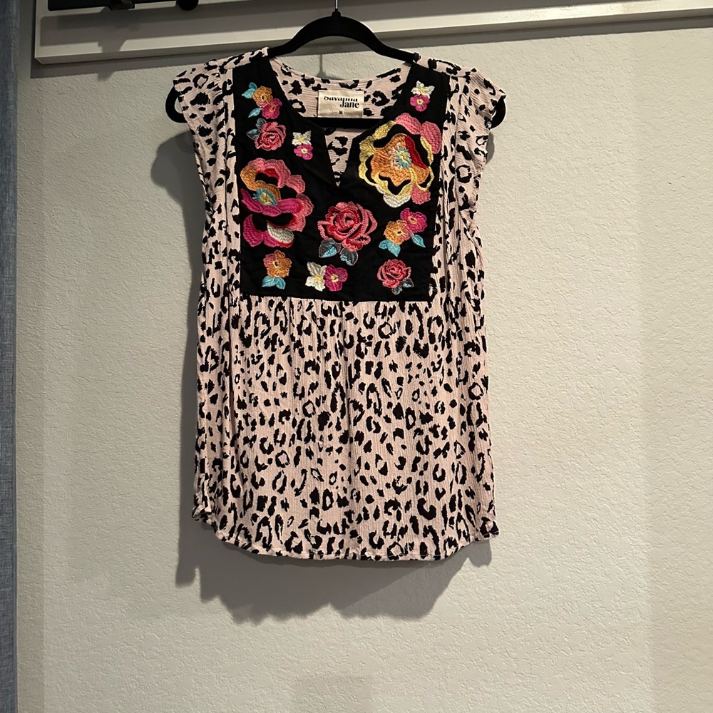 Savanna Jane Black Top with Colorful Embroidery
